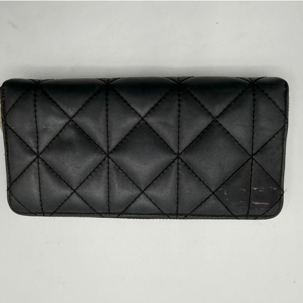 Coach Black Quilted Leather Accordion Zip Wallet Gold Hardware C3441‎